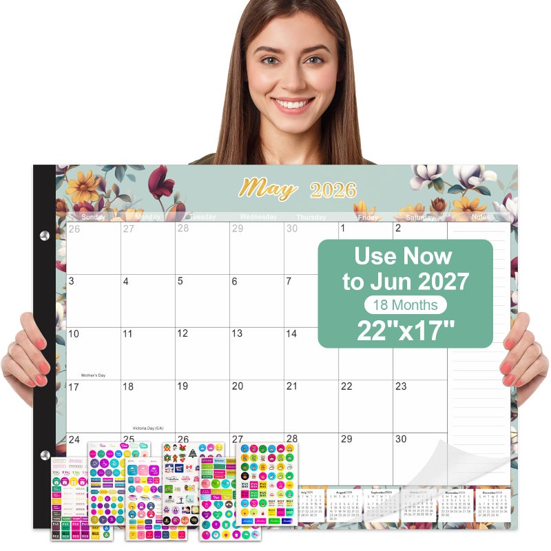 Gannyfer Desk Calendar 20262027 18 Month Large Desk Calendar 2026 Use January 2026 to June 2027 22 x 17 Desktop Pad Calendar Office Supplies Perfect for Planning and Organizing In Your Home School or Office6 Stickers Included - Image 2