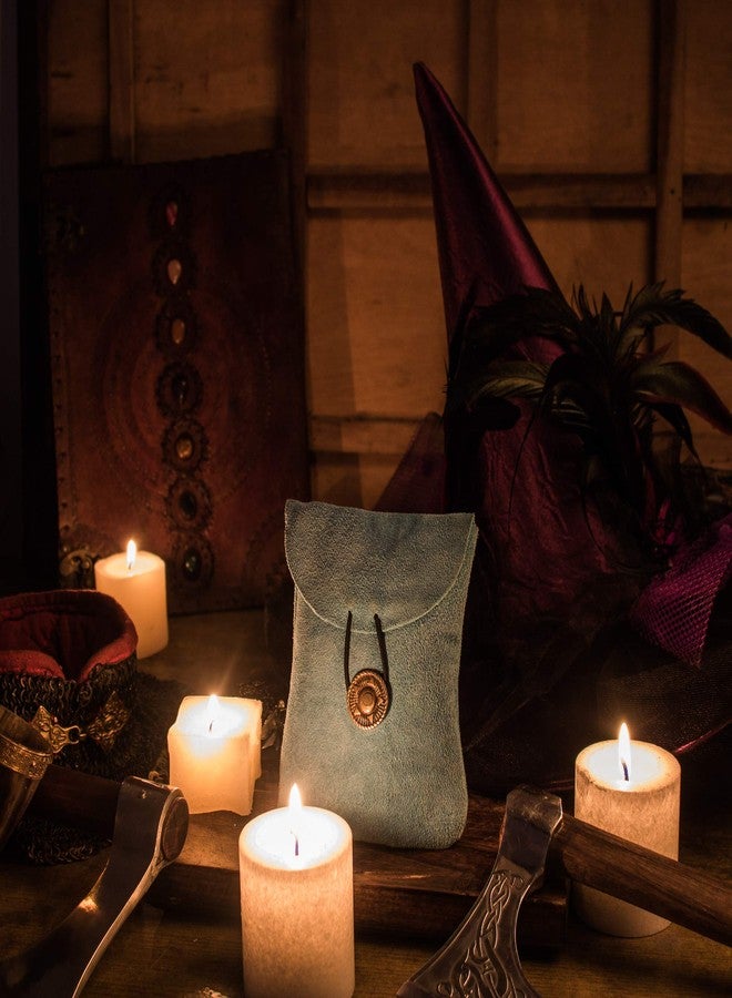 ميثروجان حقيبة جلدية من العصور الوسطى، حقيبة حزام فايكنج، حقيبة عصر النهضة، محفظة خصر من جلد الغزال لإكسسوارات أزياء عصر النهضة، محفظة نقود لألعاب تقمص الأدوار - أزرق فاتح، 5.5 بوصة × 5.1 بوصة - Image 5