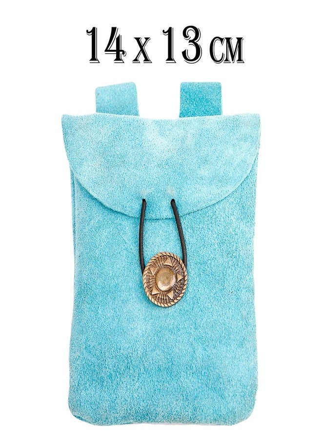 ميثروجان حقيبة جلدية من العصور الوسطى، حقيبة حزام فايكنج، حقيبة عصر النهضة، محفظة خصر من جلد الغزال لإكسسوارات أزياء عصر النهضة، محفظة نقود لألعاب تقمص الأدوار - أزرق فاتح، 5.5 بوصة × 5.1 بوصة - Image 3