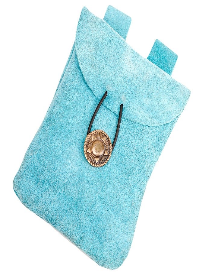 ميثروجان حقيبة جلدية من العصور الوسطى، حقيبة حزام فايكنج، حقيبة عصر النهضة، محفظة خصر من جلد الغزال لإكسسوارات أزياء عصر النهضة، محفظة نقود لألعاب تقمص الأدوار - أزرق فاتح، 5.5 بوصة × 5.1 بوصة - Image 1