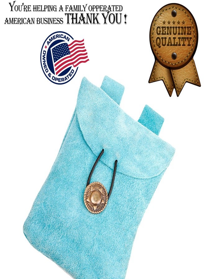 ميثروجان حقيبة جلدية من العصور الوسطى، حقيبة حزام فايكنج، حقيبة عصر النهضة، محفظة خصر من جلد الغزال لإكسسوارات أزياء عصر النهضة، محفظة نقود لألعاب تقمص الأدوار - أزرق فاتح، 5.5 بوصة × 5.1 بوصة - Image 2