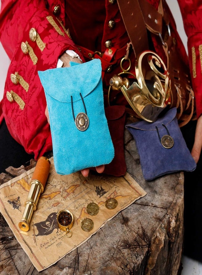 ميثروجان حقيبة جلدية من العصور الوسطى، حقيبة حزام فايكنج، حقيبة عصر النهضة، محفظة خصر من جلد الغزال لإكسسوارات أزياء عصر النهضة، محفظة نقود لألعاب تقمص الأدوار - أزرق فاتح، 5.5 بوصة × 5.1 بوصة - Image 4