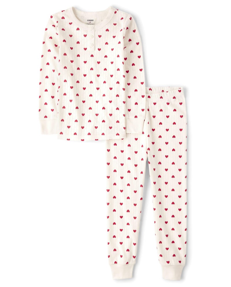 GymboreeGymmie Long Sleeve and Pant Cotton 2Piece Pajama Sets Big Kid ToddlerSoft White Hearts3T