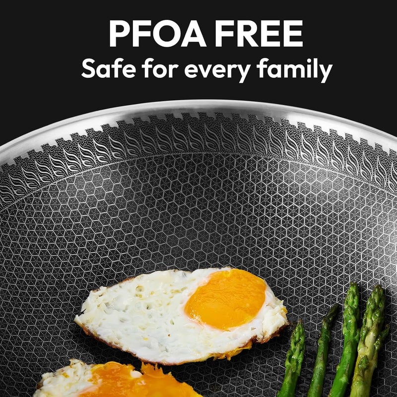 Masroo Stainless Steel Wok pan, 32CM Hybrid Woks & Stir-fry Pans, Nonstick Cookware with Lid, Deep Frying Pan, Large Kadai Skillet, Saute Pan, Cooking Pot Compatible with All Cooktops, Dishwasher Safe - Image 4