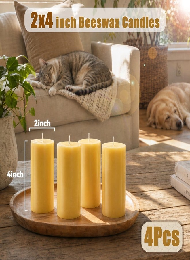 NOMFIX 4 Pack Pure Beeswax Pillar Candles, 160 Hours Long Burning Beeswax Candle, Bees Wax Candles for Home, Prayer, Emergency, Unscented, Smokeless & Dripless, 2x4 Inch - Image 2