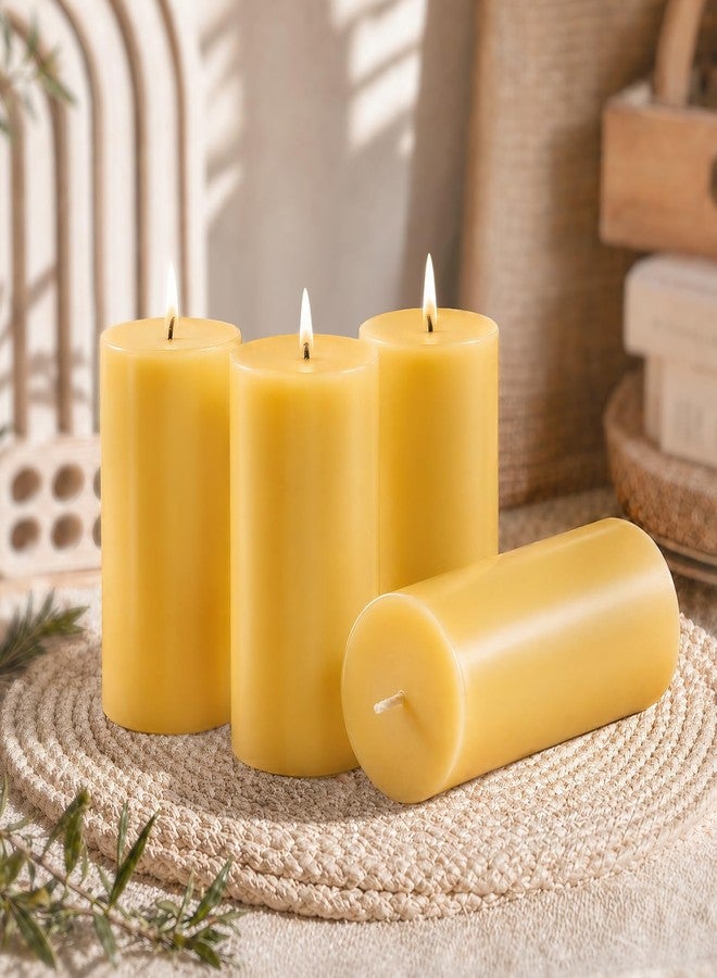 NOMFIX 4 Pack Pure Beeswax Pillar Candles, 160 Hours Long Burning Beeswax Candle, Bees Wax Candles for Home, Prayer, Emergency, Unscented, Smokeless & Dripless, 2x4 Inch - Image 1