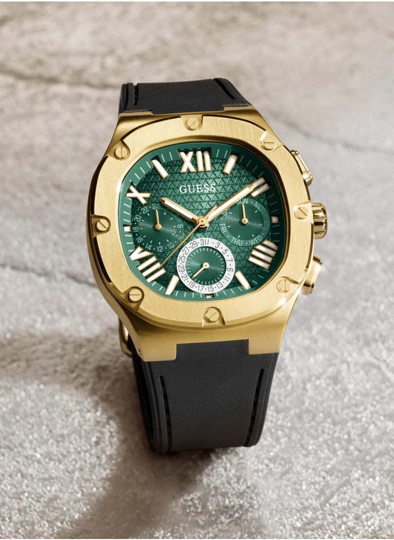 GUESS - Headline Men's Analog Quartz Green Dial Black Silicone Strap Watch GW0571G3 - 42mm - Image 1