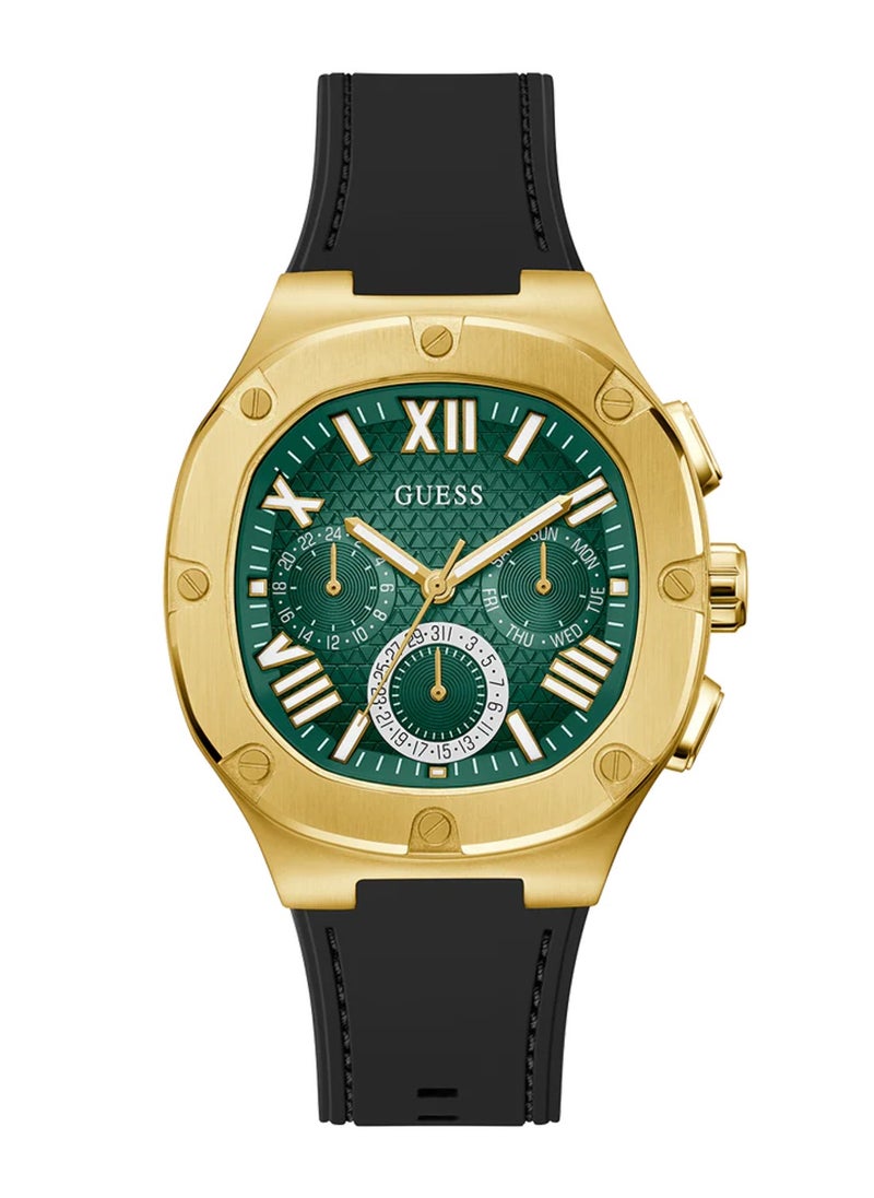 GUESS Headline Men's Analog Quartz Green Dial Black Silicone Strap Watch GW0571G3 - 42mm  - Image 1