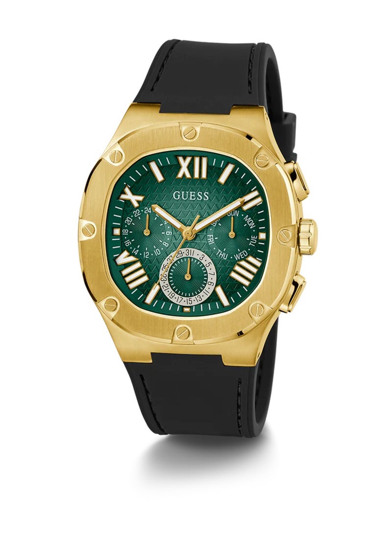 GUESS Headline Men's Analog Quartz Green Dial Black Silicone Strap Watch GW0571G3 - 42mm  - Image 4