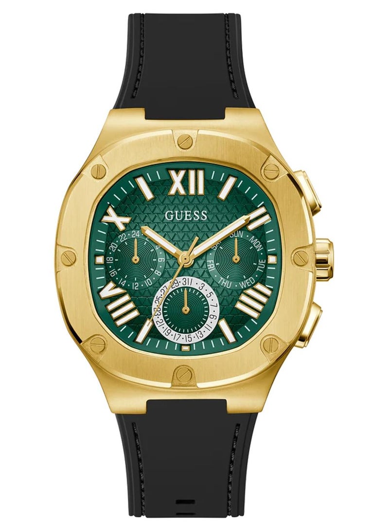 GUESS Headline Men's Analog Quartz Green Dial Black Silicone Strap Watch GW0571G3 - 42mm - Image 1
