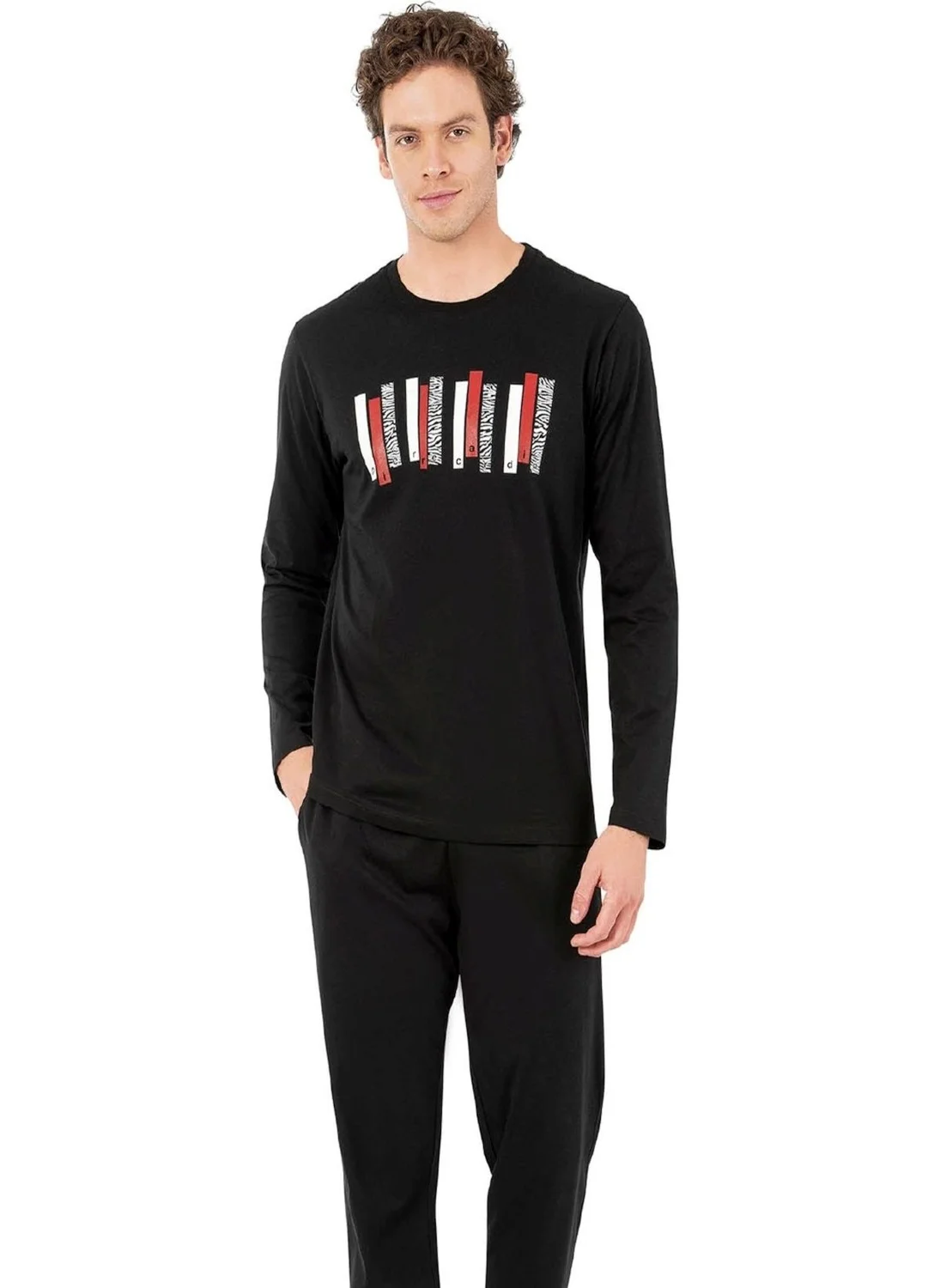 pierre cardin 6071 Men's Black Long Sleeve Round Neck Pajama Set