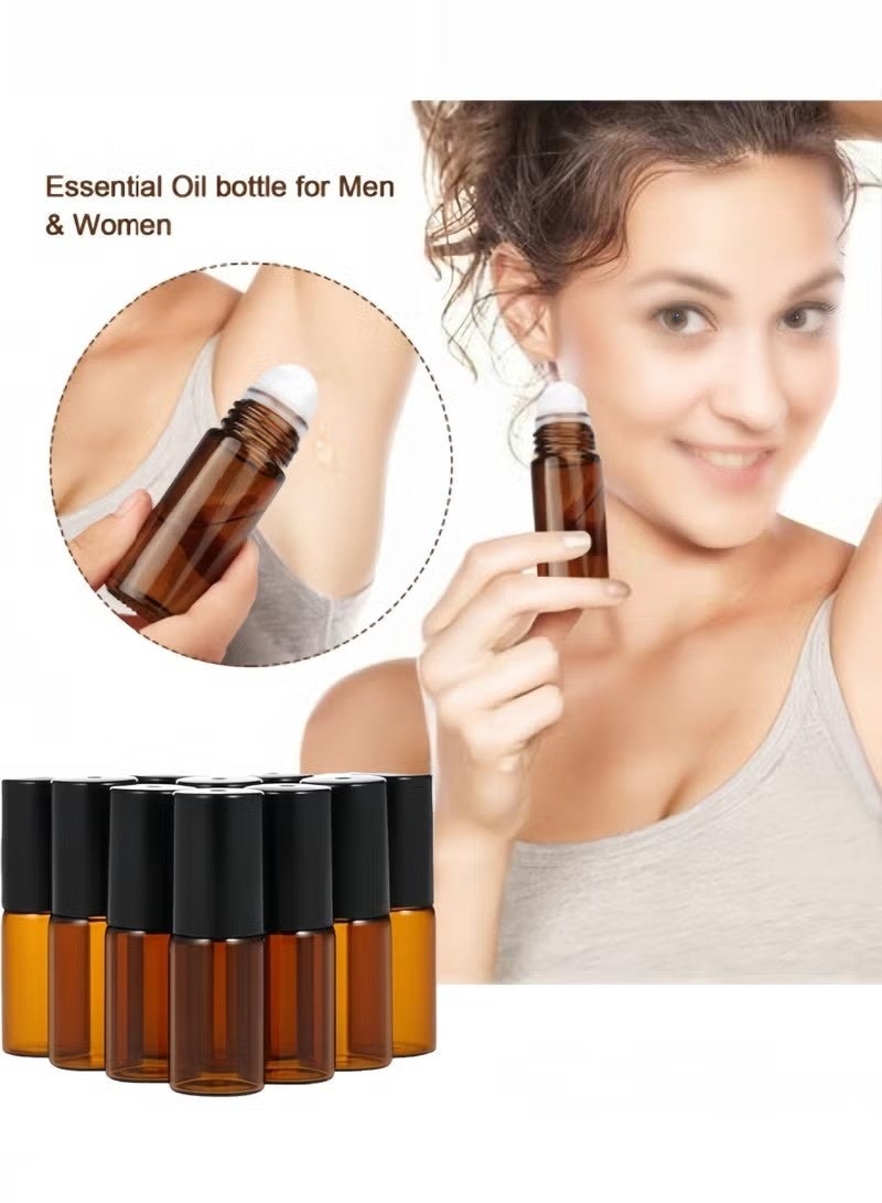 14PCS Essential Oil Roller Bottles with Roller Ball, 5ml Refillable Leak-proof Empty Thick Amber Glass Roll on Bottles with Caps for Travel, Perfume - Image 4