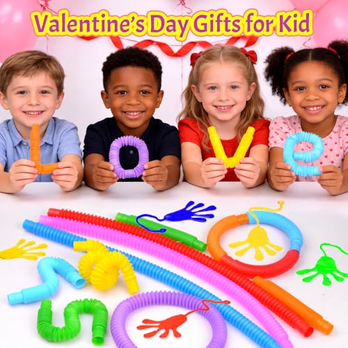VKTEN 28Pack Valentines Day Cards with Fidget Pop Tubes Sticky Hands Preassembled Kids Classroom Exchange Gifts Fun Party Favors Toddler Treats - Image 5