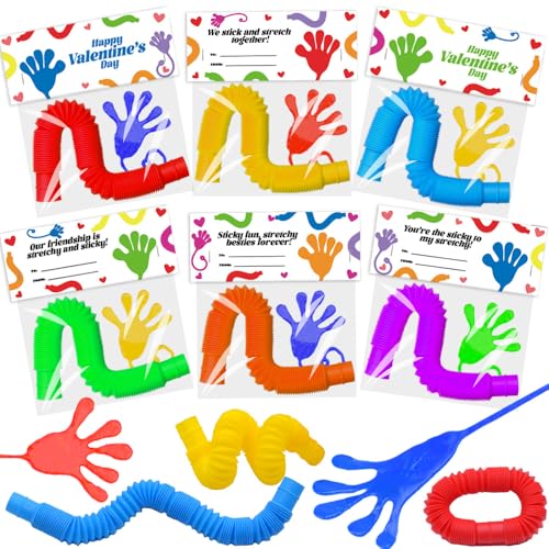 VKTEN 28Pack Valentines Day Cards with Fidget Pop Tubes Sticky Hands Preassembled Kids Classroom Exchange Gifts Fun Party Favors Toddler Treats - Image 1