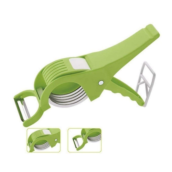 PLASTIC MULTI VEG CUTTER WITH PEELER 5 LAYER STAINLESS STEEL BLADE 2 IN 1 VEGETABLE CUTTER FOOD CUTTER MIRCHI CUTTER WITH LOCK SYSTEM FOR VEGETABLE AND FRUIT CUTTER