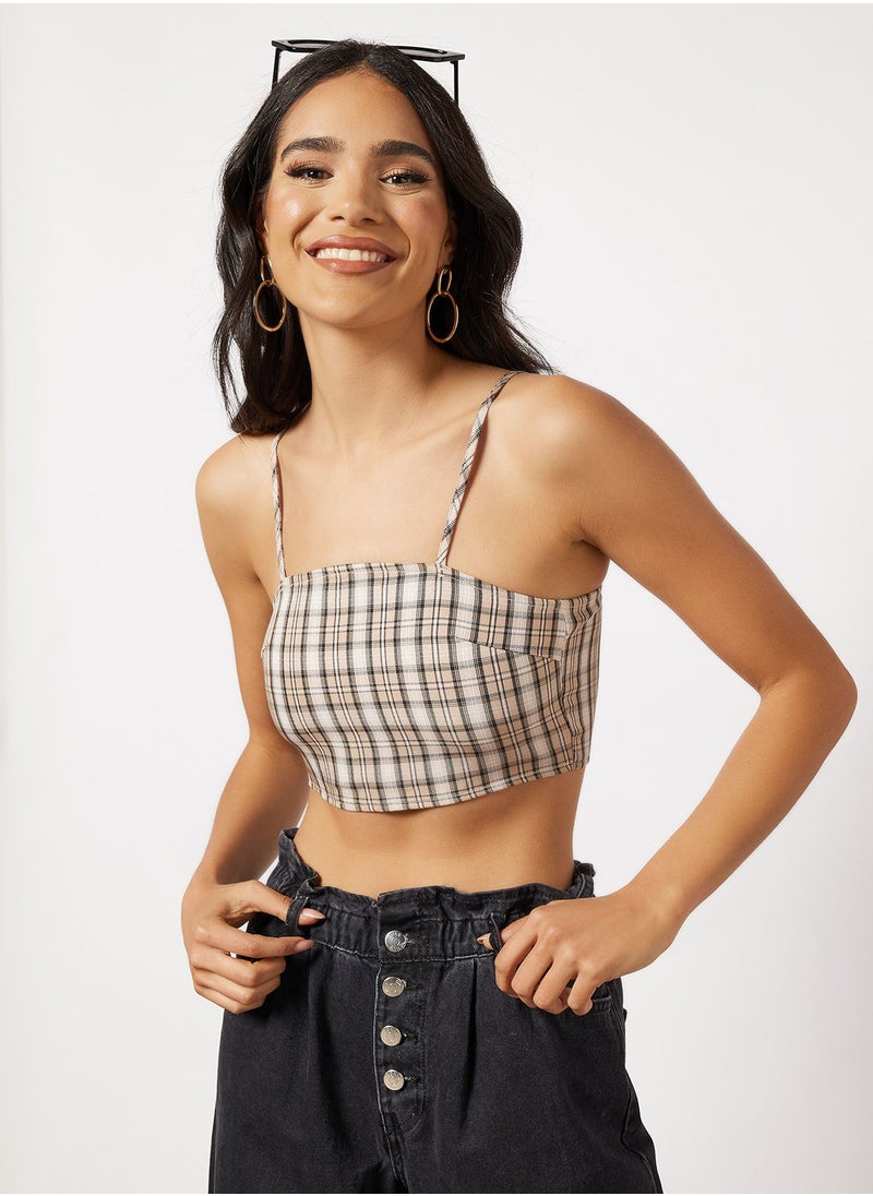 Daisy Street - Charl Plaid Print Crop Top - Image 1