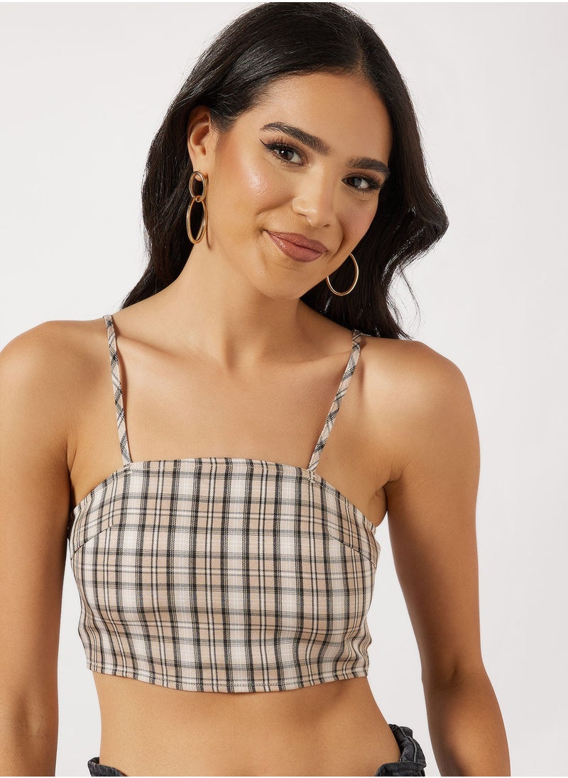 Daisy Street - Charl Plaid Print Crop Top - Image 1