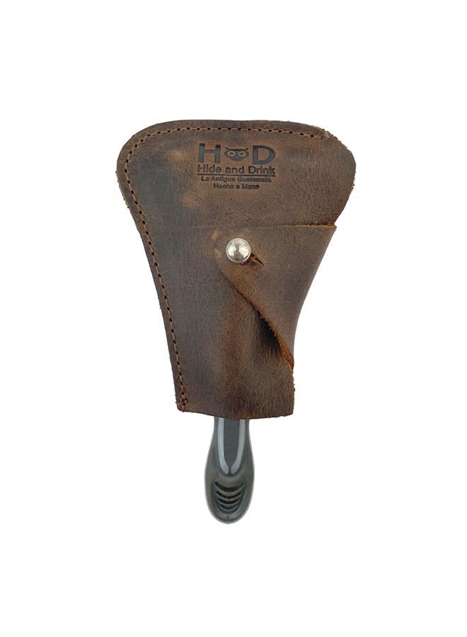 Hide & Drink , Razor Cover, Protective Case, Barber Essentials, Handmade from Full Grain Leather (Bourbon Brown) - Image 1