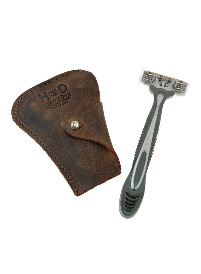 Hide & Drink , Razor Cover, Protective Case, Barber Essentials, Handmade from Full Grain Leather (Bourbon Brown) - Image 4
