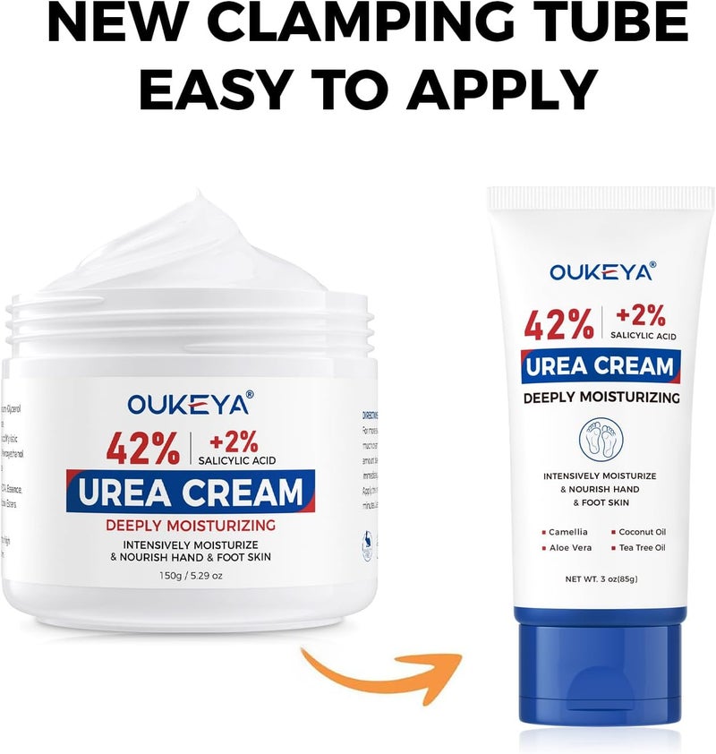 OUKEYA Urea Cream 42 Percent with 2% Salicylic Acid Tube 3 Oz, Foot & Hand Cream for Dry Cracked, 40 per Urea Lotion for Feet Maximum Strength, 85g, 2 Pack - Image 3