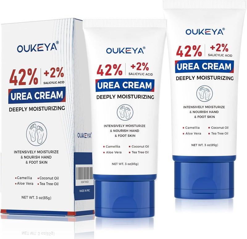 OUKEYA Urea Cream 42 Percent with 2% Salicylic Acid Tube 3 Oz, Foot & Hand Cream for Dry Cracked, 40 per Urea Lotion for Feet Maximum Strength, 85g, 2 Pack - Image 1