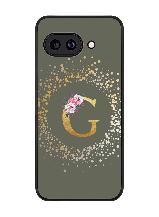 For Google Pixel 9a Case,Slim fit Camera Protection, Shockproof Thin Phone cover  - Custom Monogram Floral - G  (Olive Green )