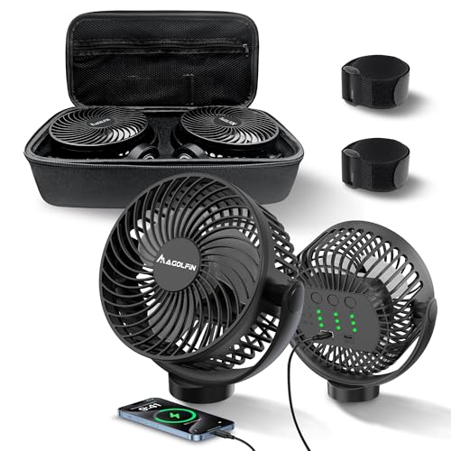 MAGOLFIN 2-Pack Magnetic Golf Cart Fan Rechargeable with Carrying Case, 12000mAH Battery Portable Fan with Magnetic Base, Suitable for EZGO Club Car Yamaha, Golf Cart & Cruise Ship Accessories - Image 1