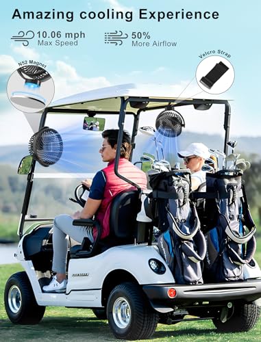 MAGOLFIN 2-Pack Magnetic Golf Cart Fan Rechargeable with Carrying Case, 12000mAH Battery Portable Fan with Magnetic Base, Suitable for EZGO Club Car Yamaha, Golf Cart & Cruise Ship Accessories - Image 4
