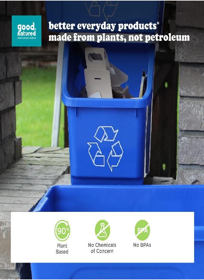 good natured Handy Recycler, 6 Gallon / 25 Liter - Stackable Recycling Bin for Kitchen or Office - Plant Based, BPA-Free Recycling Container with Handle, Blue