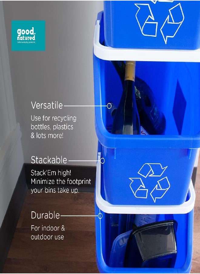 good natured Handy Recycler, 6 Gallon / 25 Liter - Stackable Recycling Bin for Kitchen or Office - Plant Based, BPA-Free Recycling Container with Handle, Blue
