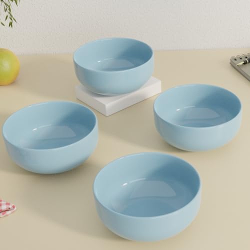 The Earth Store Solid Sky Blue 500ML Ceramic Bowl Dishwasher & Microwave Safe Bowl Mixing Bowl for Snacks, Pasta, Rice, Dal, Fruits, Salad, Noodles, Maggi and More Serving Bowl- Set of 4 - Image 1