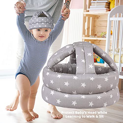 Hilihali Baby Safety Helmet Infant Baby Head Protector Head Cushion Bumper Bonnet Soft Headguard for Toddler Learning to Walk Grey Star Style - Image 3