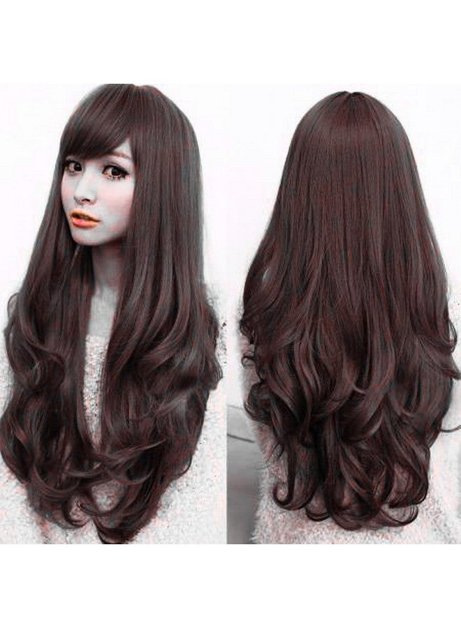 Artifice 26inch Hair Wig with Bangs for Women Long Wavy Curly Wavy Synthetic Extension for Girls Daily Party Use with Wig Cap NATURAL BROWN - Image 1