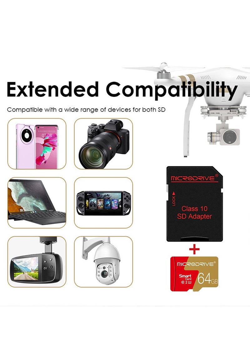MicroDrive 64GB Ultra MicroSDXC Card, Memory Card A1, U3, C10, V30, 4K, UHS-I Speeds up to 100/60MB/s (R/W), MicroSD Card for Cell Phones, Camcorders, Car Recorders, Surveillance Devices, Tablets, etc. with Card Reader  - Image 4