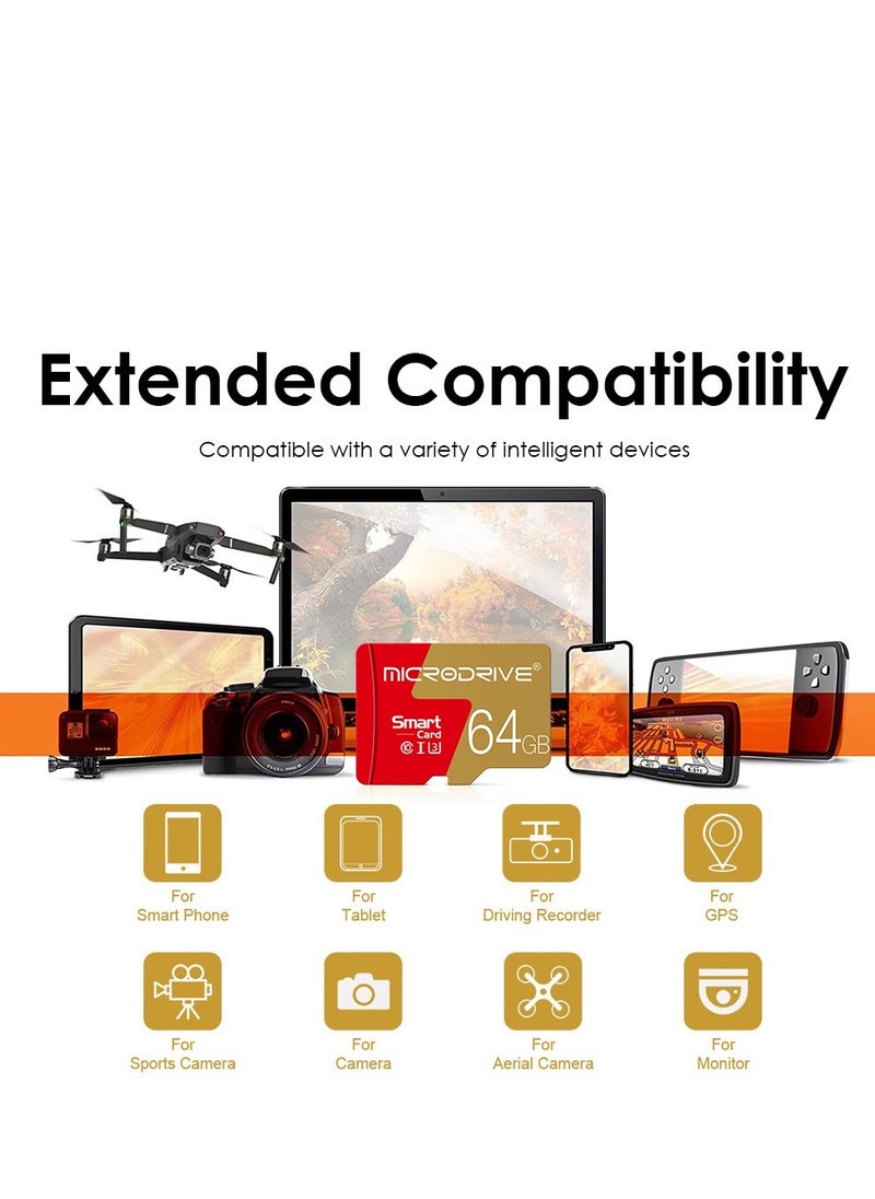 MicroDrive 64GB Ultra MicroSDXC Card, Memory Card A1, U3, C10, V30, 4K, UHS-I Speeds up to 100/60MB/s (R/W), MicroSD Card for Cell Phones, Camcorders, Car Recorders, Surveillance Devices, Tablets, etc. with Card Reader  - Image 3