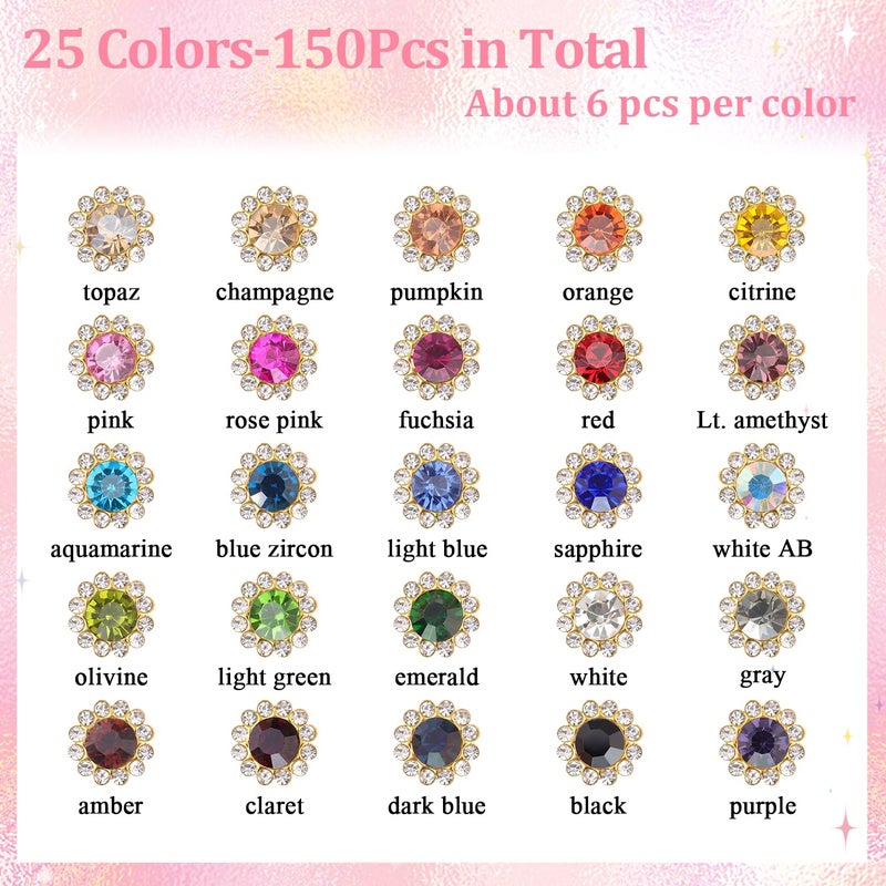 TINKRSTUFF 150 PCS 12 MM Sew on Rhinestones for Bedazzling,25 Mixed Colors Crystal Glass Flatback Rhinestones for Craftingï¼ŒBig Gems with Metal Base, Large Rhinestone for Clothes Thanksgiving Gift Christmas Decor - Image 2