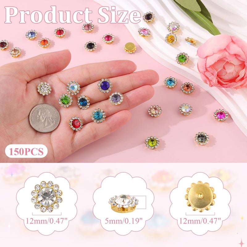 TINKRSTUFF 150 PCS 12 MM Sew on Rhinestones for Bedazzling,25 Mixed Colors Crystal Glass Flatback Rhinestones for Craftingï¼ŒBig Gems with Metal Base, Large Rhinestone for Clothes Thanksgiving Gift Christmas Decor - Image 3