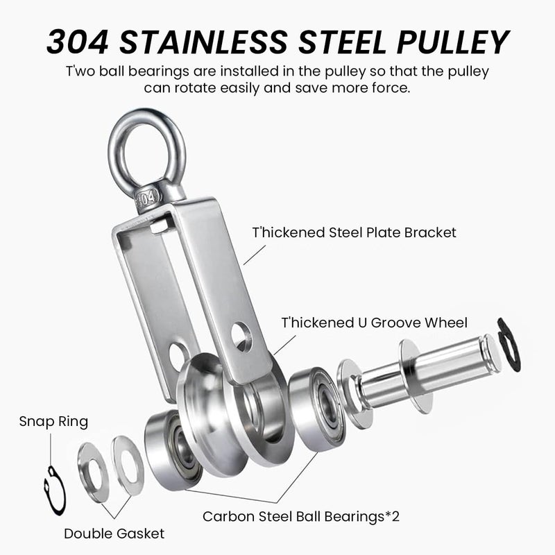 Serplex ® عجلة بكرة كابل من الفولاذ المقاوم للصدأ 304 مع محامل سلسة سعة تحميل عالية 551 رطل - Image 4