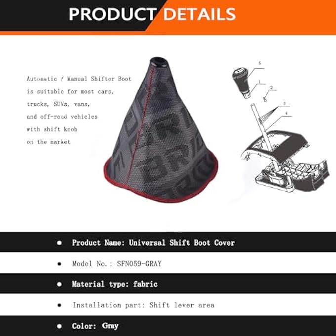 rayihni Universal Shift Boot CoverFabric Shifter ManualAuto Shift Knob Boot Dust Cover Gray - Image 4