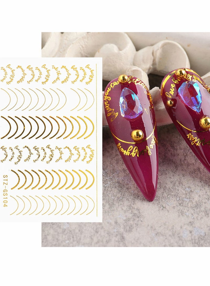 SYOSI Nail Art Sticker 3D Metal Line Wavy Self-Adhesive Decal Rose Gold Silver Letter Stripe DIY Decoration Adhesive Design Accessories 6 Sheets - Image 5