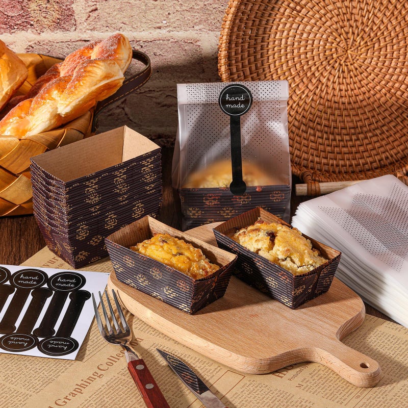 Sliner 120 Pcs Mini Loaf Pans Disposable Set 3.1x1.5 Inch Paper Pans Rectangle Mold with Plastic Bags and Stickers Winter Valentine's Day Easter Baking Party Supplies for Bread, Meatloaf, Wedding Return Gift - Image 4