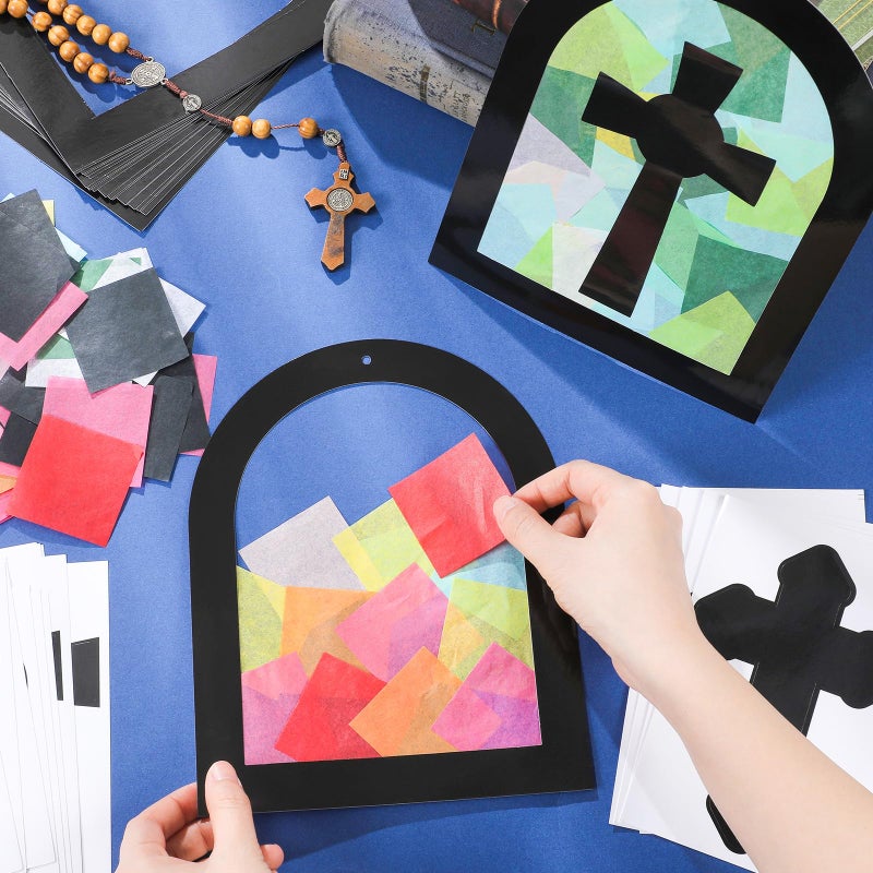Chiisong 24 Sets Easter Crafts Religious Cross Crafts Religious Tissue Paper Kit VBS DIY Art Christian a Kit Resurrection Church Craft Ornaments Jesus Sunday School Gifts(Classic Color) - Image 3