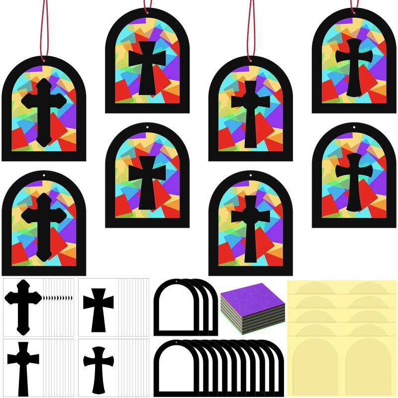 Chiisong 24 Sets Easter Crafts Religious Cross Crafts Religious Tissue Paper Kit VBS DIY Art Christian a Kit Resurrection Church Craft Ornaments Jesus Sunday School Gifts(Classic Color) - Image 1