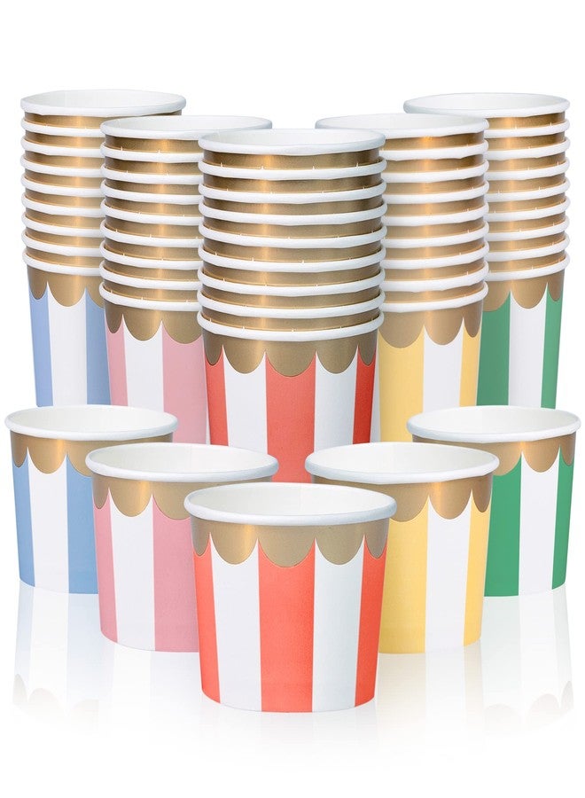Confettiville Paper Ice Cream Cups - 50-Count 9-Oz Disposable Dessert Bowls for Hot or Cold Food, 9-Ounce Party Supplies Treat Cups for Sundae, Frozen Yogurt, Soup, 5 Colors Pastel Stripes with Scalloped Gold Foil - Image 1