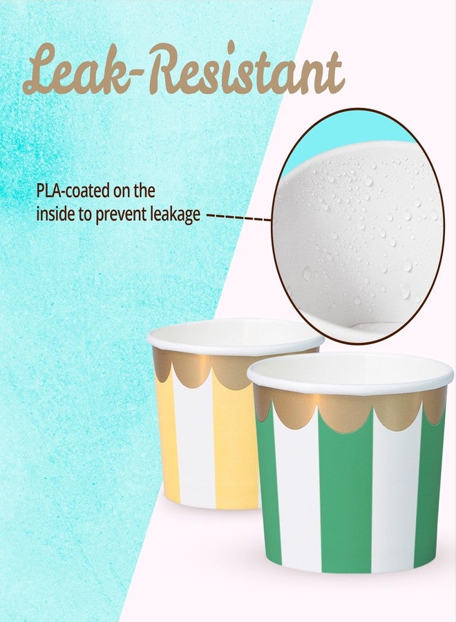 Confettiville Paper Ice Cream Cups - 50-Count 9-Oz Disposable Dessert Bowls for Hot or Cold Food, 9-Ounce Party Supplies Treat Cups for Sundae, Frozen Yogurt, Soup, 5 Colors Pastel Stripes with Scalloped Gold Foil - Image 5