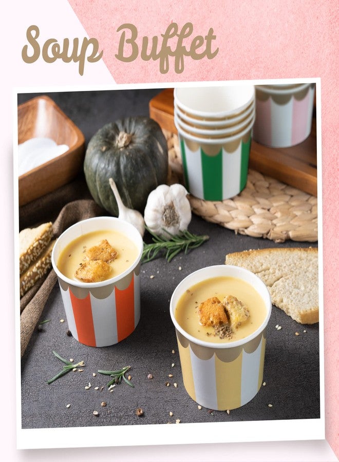 Confettiville Paper Ice Cream Cups - 50-Count 9-Oz Disposable Dessert Bowls for Hot or Cold Food, 9-Ounce Party Supplies Treat Cups for Sundae, Frozen Yogurt, Soup, 5 Colors Pastel Stripes with Scalloped Gold Foil - Image 3