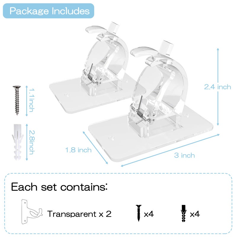 CIEMGNZOC 2PCS No Drill Curtain Brackets, Self-Adhesive Rods, Adjustable Curtain Hooks for Rods Under 1.57 Inch (Transparent) - Image 4