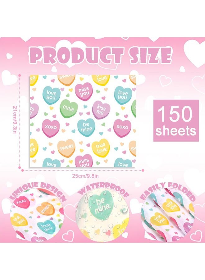 Fabllewavi 150 Sheets Valentine's Day Conversation Heart Wax Paper Sheets for Food Deli, 9.8 x 8.3 inch Pastel Heart Greaseproof Deli Paper for Sandwich Picnic Basket Liner Valentines Party Supplies - Image 2