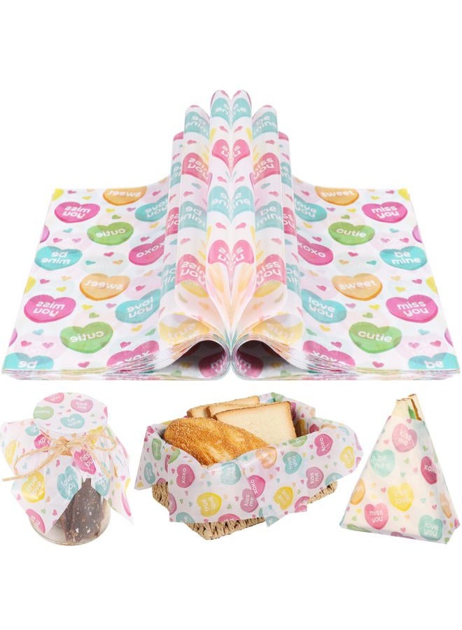 Fabllewavi 150 Sheets Valentine's Day Conversation Heart Wax Paper Sheets for Food Deli, 9.8 x 8.3 inch Pastel Heart Greaseproof Deli Paper for Sandwich Picnic Basket Liner Valentines Party Supplies - Image 1