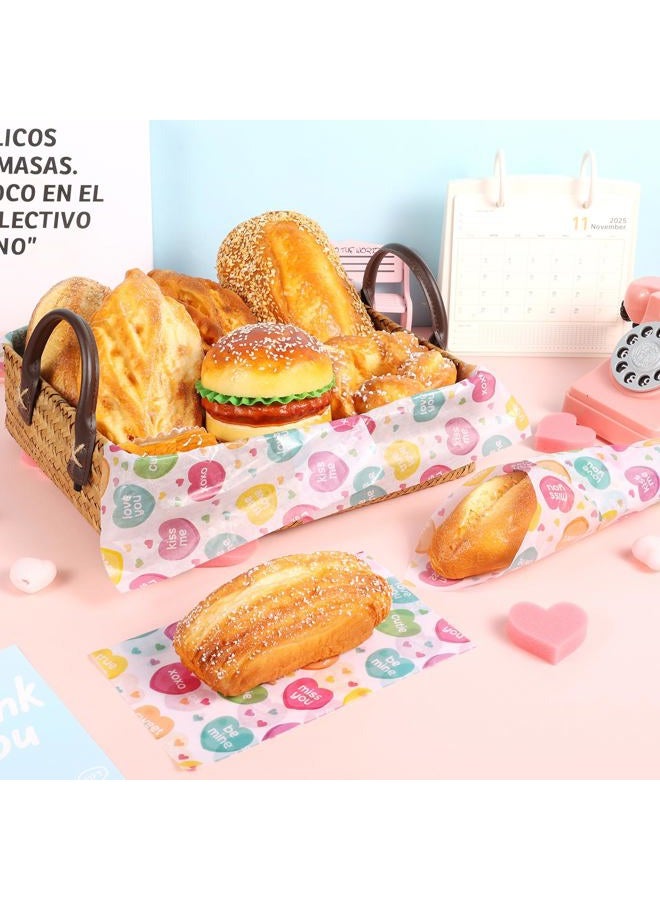 Fabllewavi 150 Sheets Valentine's Day Conversation Heart Wax Paper Sheets for Food Deli, 9.8 x 8.3 inch Pastel Heart Greaseproof Deli Paper for Sandwich Picnic Basket Liner Valentines Party Supplies - Image 3